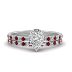 Load image into Gallery viewer, three-quarter-pear-shaped-diamond-gallery-bridal-ring-set-with-ruby-in-FD9168PEGRUDRANGLE3-NL-WG
