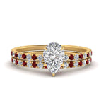 Load image into Gallery viewer, three-quarter-pear-shaped-diamond-gallery-bridal-ring-set-with-ruby-in-FD9168PEGRUDRANGLE3-NL-YG
