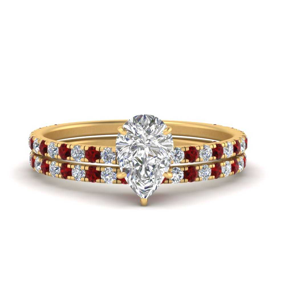 three-quarter-pear-shaped-diamond-gallery-bridal-ring-set-with-ruby-in-FD9168PEGRUDRANGLE3-NL-YG