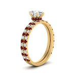 Load image into Gallery viewer, three-quarter-pear-shaped-diamond-gallery-bridal-ring-set-with-ruby-in-FD9168PEGRUDRANGLE3-NL-YG
