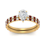 Load image into Gallery viewer, three-quarter-pear-shaped-diamond-gallery-bridal-ring-set-with-ruby-in-FD9168PEGRUDRANGLE3-NL-YG