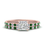 Load image into Gallery viewer, three-quarter-princess-cut-diamond-gallery-bridal-ring-set-with-emerald-in-FD9168PRGEMGRANGLE3-NL-RG