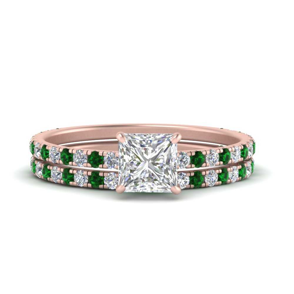 three-quarter-princess-cut-diamond-gallery-bridal-ring-set-with-emerald-in-FD9168PRGEMGRANGLE3-NL-RG