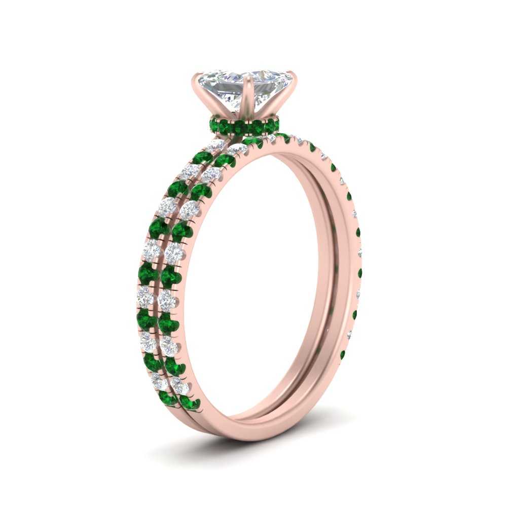 three-quarter-princess-cut-diamond-gallery-bridal-ring-set-with-emerald-in-FD9168PRGEMGRANGLE3-NL-RG