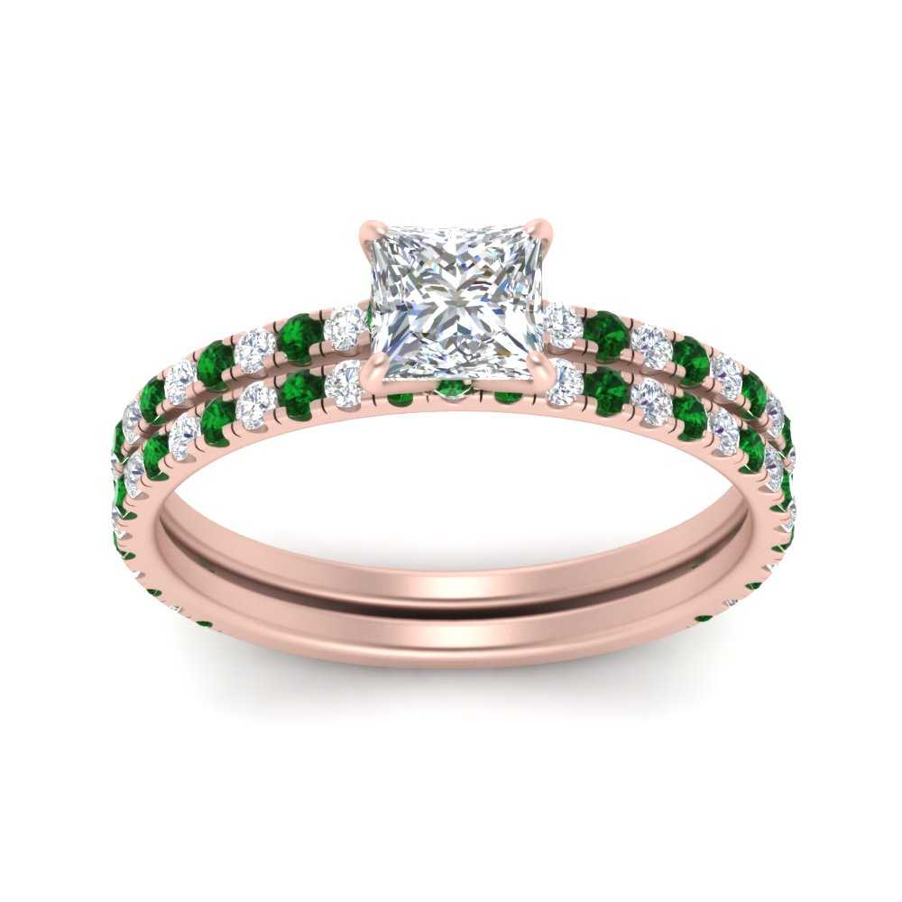 three-quarter-princess-cut-diamond-gallery-bridal-ring-set-with-emerald-in-FD9168PRGEMGRANGLE3-NL-RG