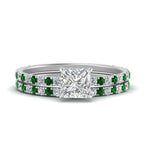 Load image into Gallery viewer, three-quarter-princess-cut-diamond-gallery-bridal-ring-set-with-emerald-in-FD9168PRGEMGRANGLE3-NL-WG
