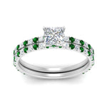 Load image into Gallery viewer, three-quarter-princess-cut-diamond-gallery-bridal-ring-set-with-emerald-in-FD9168PRGEMGRANGLE3-NL-WG

