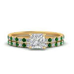 Load image into Gallery viewer, three-quarter-princess-cut-diamond-gallery-bridal-ring-set-with-emerald-in-FD9168PRGEMGRANGLE3-NL-YG
