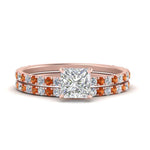 Load image into Gallery viewer, three-quarter-princess-cut-diamond-gallery-bridal-ring-set-with-orange-sapphire-in-FD9168PRGSAORANGLE3-NL-RG
