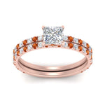 Load image into Gallery viewer, three-quarter-princess-cut-diamond-gallery-bridal-ring-set-with-orange-sapphire-in-FD9168PRGSAORANGLE3-NL-RG
