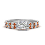 Load image into Gallery viewer, three-quarter-princess-cut-diamond-gallery-bridal-ring-set-with-orange-sapphire-in-FD9168PRGSAORANGLE3-NL-WG