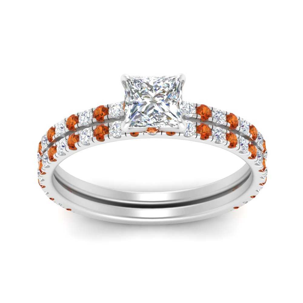three-quarter-princess-cut-diamond-gallery-bridal-ring-set-with-orange-sapphire-in-FD9168PRGSAORANGLE3-NL-WG