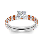 Load image into Gallery viewer, three-quarter-princess-cut-diamond-gallery-bridal-ring-set-with-orange-sapphire-in-FD9168PRGSAORANGLE3-NL-WG