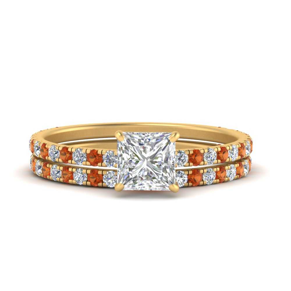 three-quarter-princess-cut-diamond-gallery-bridal-ring-set-with-orange-sapphire-in-FD9168PRGSAORANGLE3-NL-YG