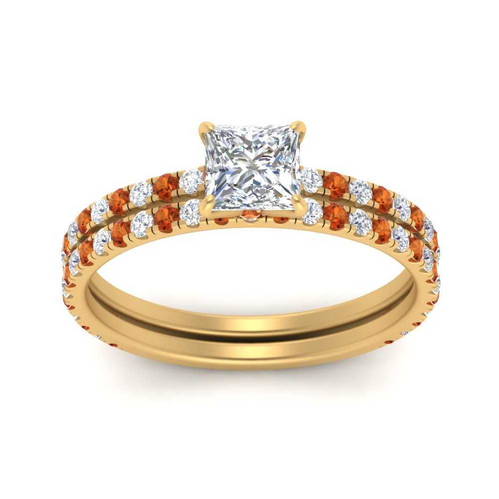 three-quarter-princess-cut-diamond-gallery-bridal-ring-set-with-orange-sapphire-in-FD9168PRGSAORANGLE3-NL-YG