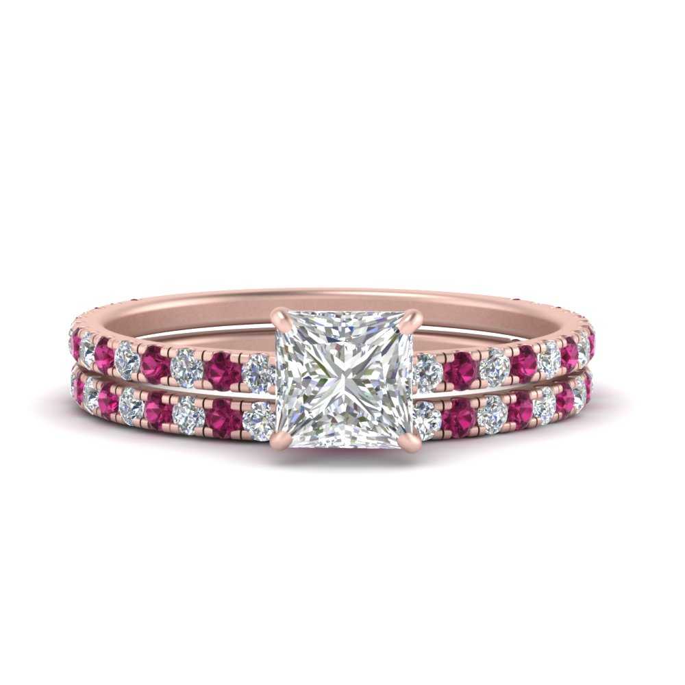 three-quarter-princess-cut-diamond-gallery-bridal-ring-set-with-pink-sapphire-in-FD9168PRGSADRPIANGLE3-NL-RG