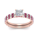 Load image into Gallery viewer, three-quarter-princess-cut-diamond-gallery-bridal-ring-set-with-pink-sapphire-in-FD9168PRGSADRPIANGLE3-NL-RG
