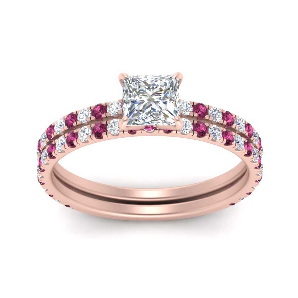 three-quarter-princess-cut-diamond-gallery-bridal-ring-set-with-pink-sapphire-in-FD9168PRGSADRPIANGLE3-NL-RG
