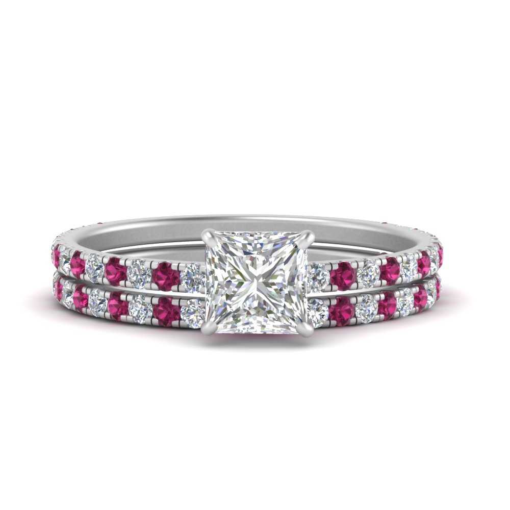 three-quarter-princess-cut-diamond-gallery-bridal-ring-set-with-pink-sapphire-in-FD9168PRGSADRPIANGLE3-NL-WG
