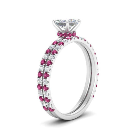 three-quarter-princess-cut-diamond-gallery-bridal-ring-set-with-pink-sapphire-in-FD9168PRGSADRPIANGLE3-NL-WG