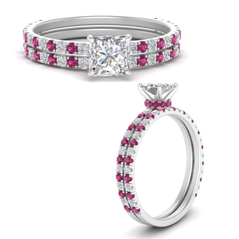 three-quarter-princess-cut-diamond-gallery-bridal-ring-set-with-pink-sapphire-in-FD9168PRGSADRPIANGLE3-NL-WG