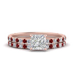 Load image into Gallery viewer, three-quarter-princess-cut-diamond-gallery-bridal-ring-set-with-ruby-in-FD9168PRGRUDRANGLE3-NL-RG
