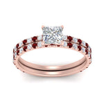 Load image into Gallery viewer, three-quarter-princess-cut-diamond-gallery-bridal-ring-set-with-ruby-in-FD9168PRGRUDRANGLE3-NL-RG