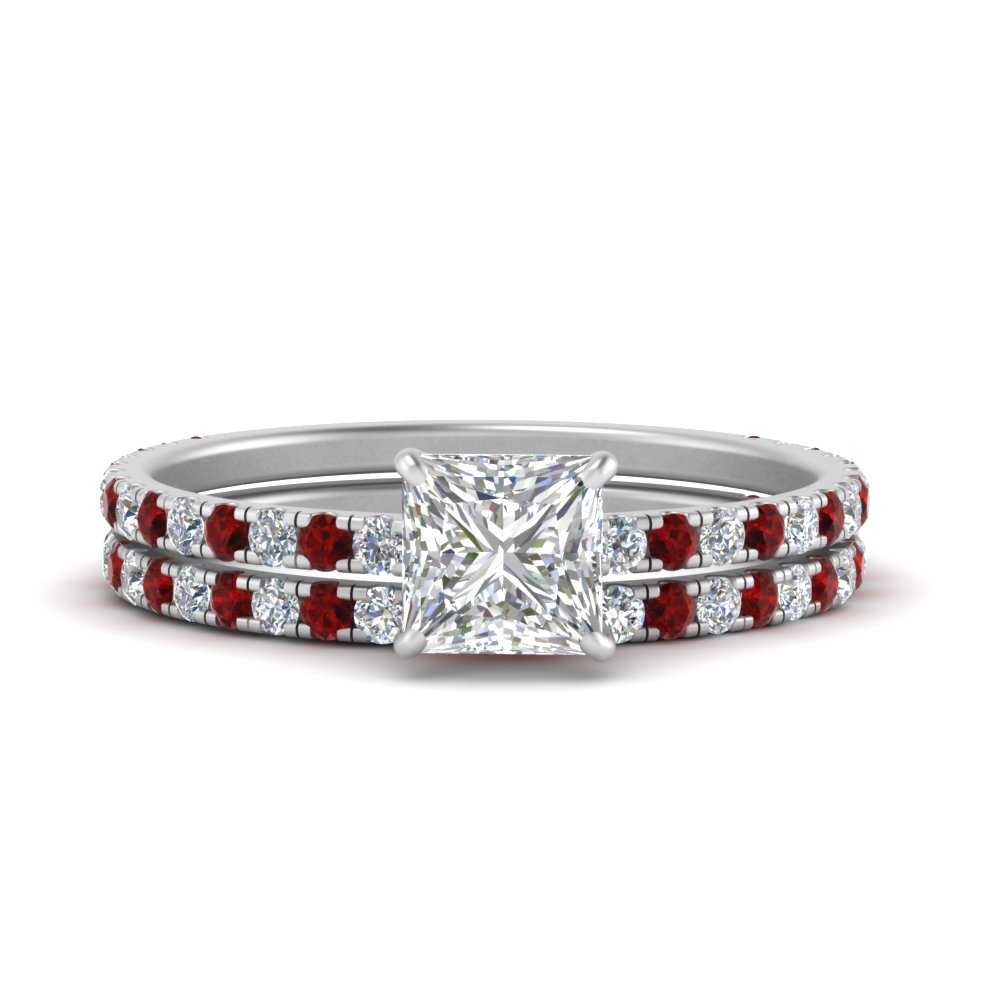 three-quarter-princess-cut-diamond-gallery-bridal-ring-set-with-ruby-in-FD9168PRGRUDRANGLE3-NL-WG
