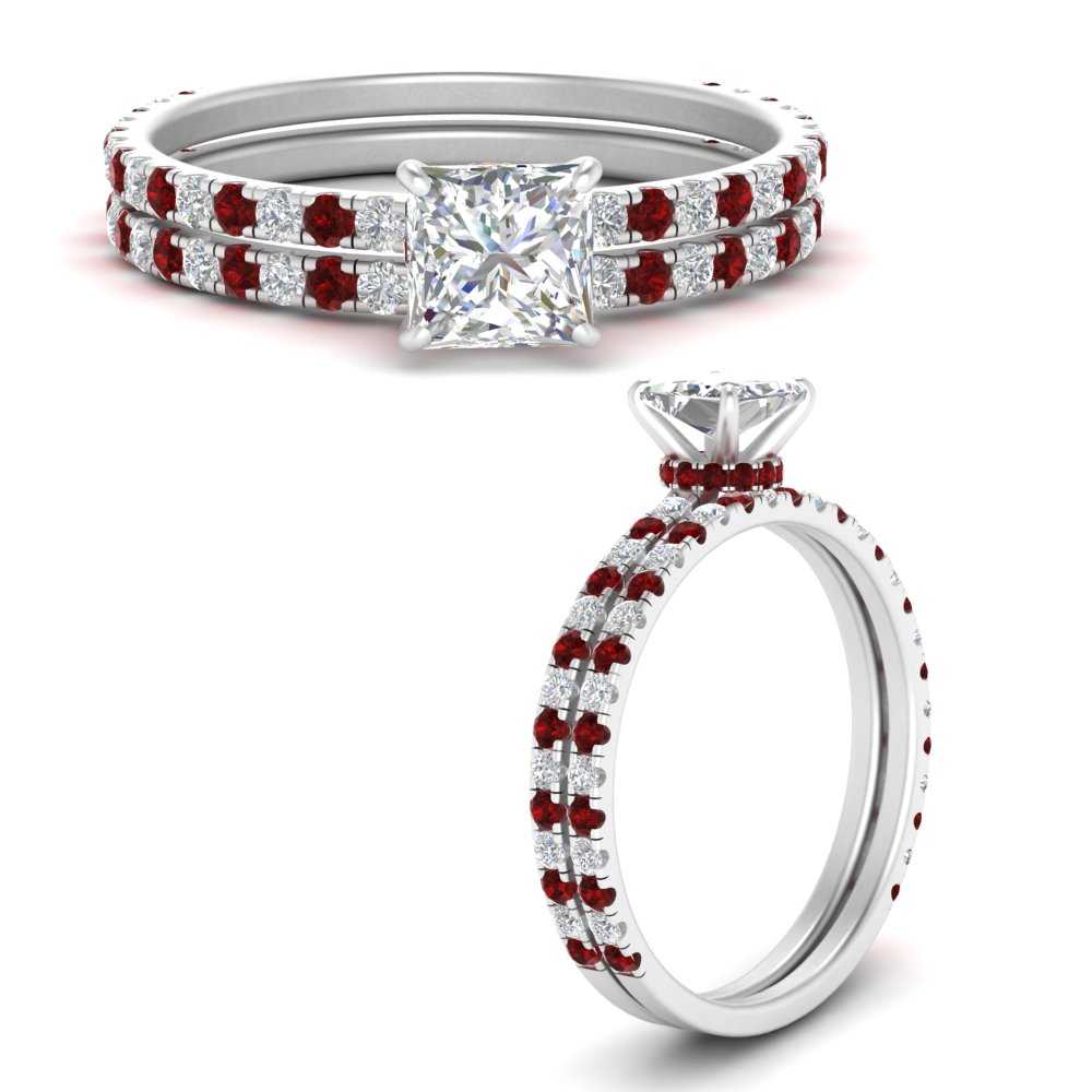 three-quarter-princess-cut-diamond-gallery-bridal-ring-set-with-ruby-in-FD9168PRGRUDRANGLE3-NL-WG