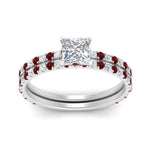 Load image into Gallery viewer, three-quarter-princess-cut-diamond-gallery-bridal-ring-set-with-ruby-in-FD9168PRGRUDRANGLE3-NL-WG
