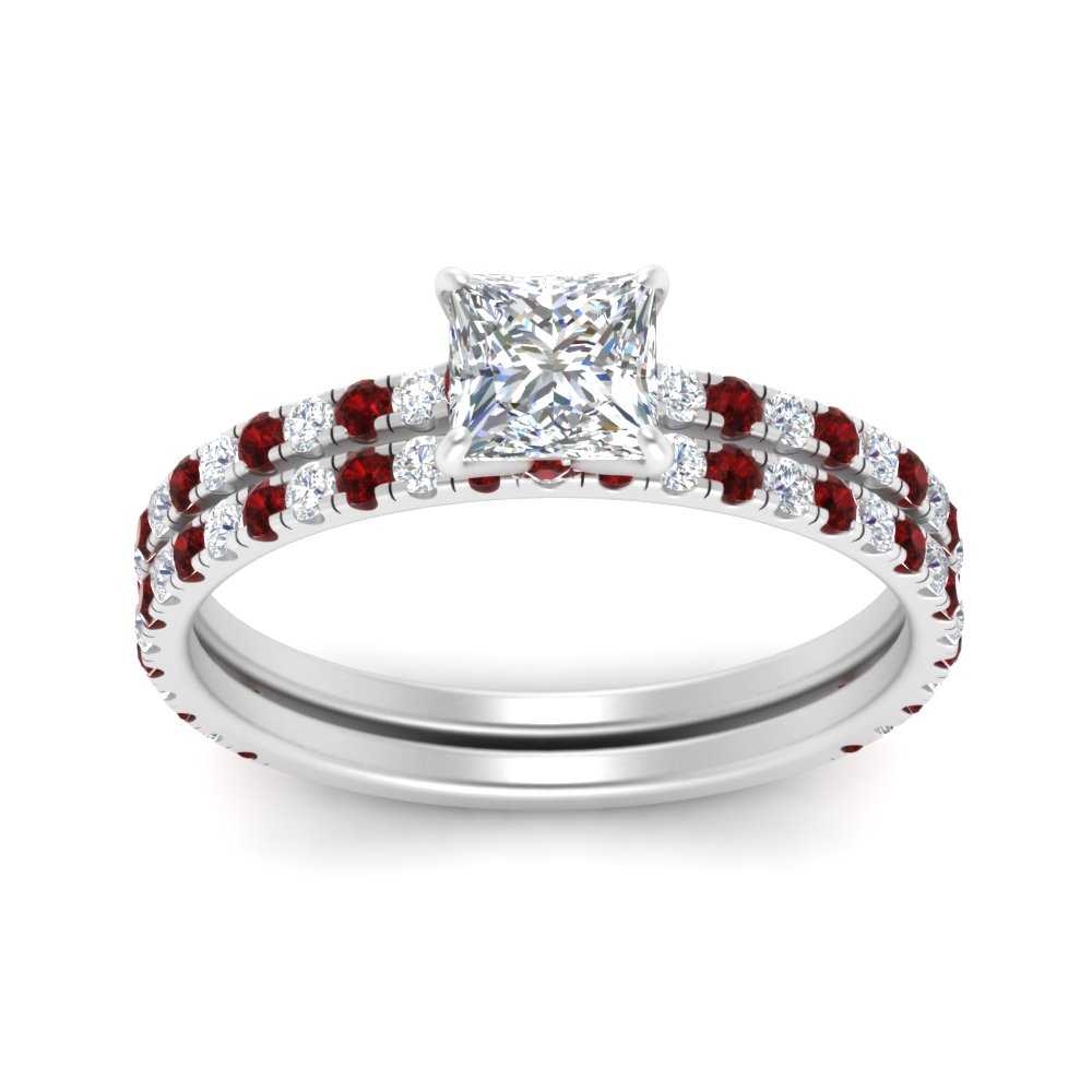 three-quarter-princess-cut-diamond-gallery-bridal-ring-set-with-ruby-in-FD9168PRGRUDRANGLE3-NL-WG