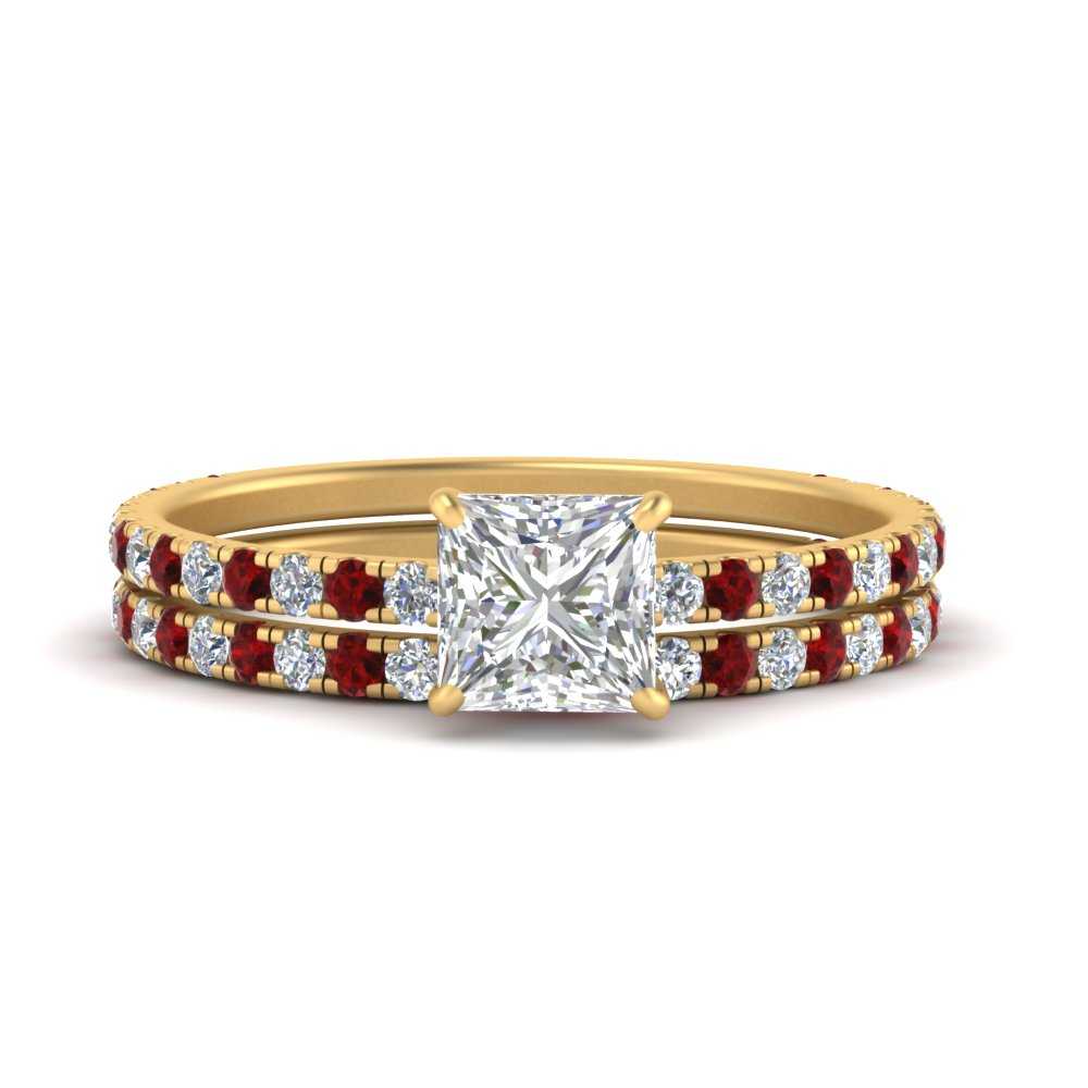 three-quarter-princess-cut-diamond-gallery-bridal-ring-set-with-ruby-in-FD9168PRGRUDRANGLE3-NL-YG
