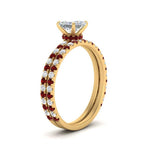 Load image into Gallery viewer, three-quarter-princess-cut-diamond-gallery-bridal-ring-set-with-ruby-in-FD9168PRGRUDRANGLE3-NL-YG
