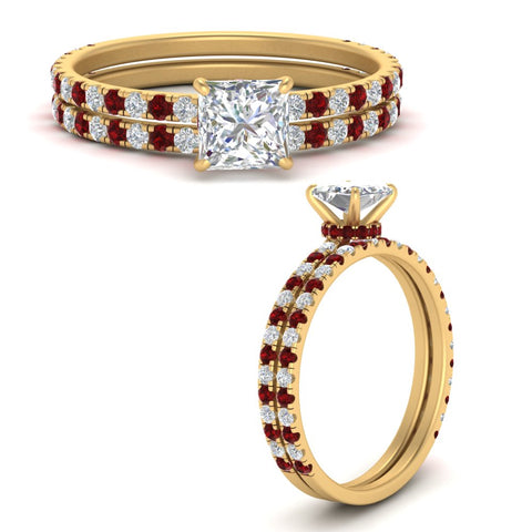 three-quarter-princess-cut-diamond-gallery-bridal-ring-set-with-ruby-in-FD9168PRGRUDRANGLE3-NL-YG