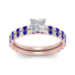 Load image into Gallery viewer, three-quarter-princess-cut-diamond-gallery-bridal-ring-set-with-sapphire-in-FD9168PRGSABLANGLE3-NL-RG