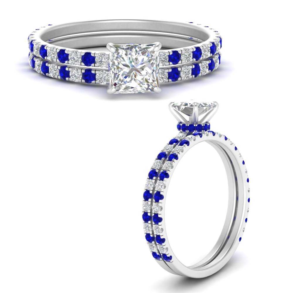 three-quarter-princess-cut-diamond-gallery-bridal-ring-set-with-sapphire-in-FD9168PRGSABLANGLE3-NL-WG