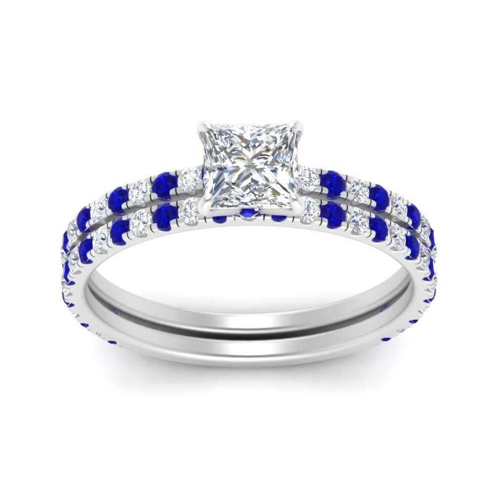 three-quarter-princess-cut-diamond-gallery-bridal-ring-set-with-sapphire-in-FD9168PRGSABLANGLE3-NL-WG