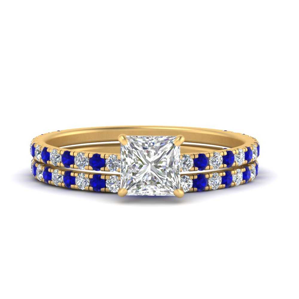 three-quarter-princess-cut-diamond-gallery-bridal-ring-set-with-sapphire-in-FD9168PRGSABLANGLE3-NL-YG