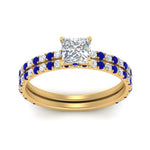 Load image into Gallery viewer, three-quarter-princess-cut-diamond-gallery-bridal-ring-set-with-sapphire-in-FD9168PRGSABLANGLE3-NL-YG