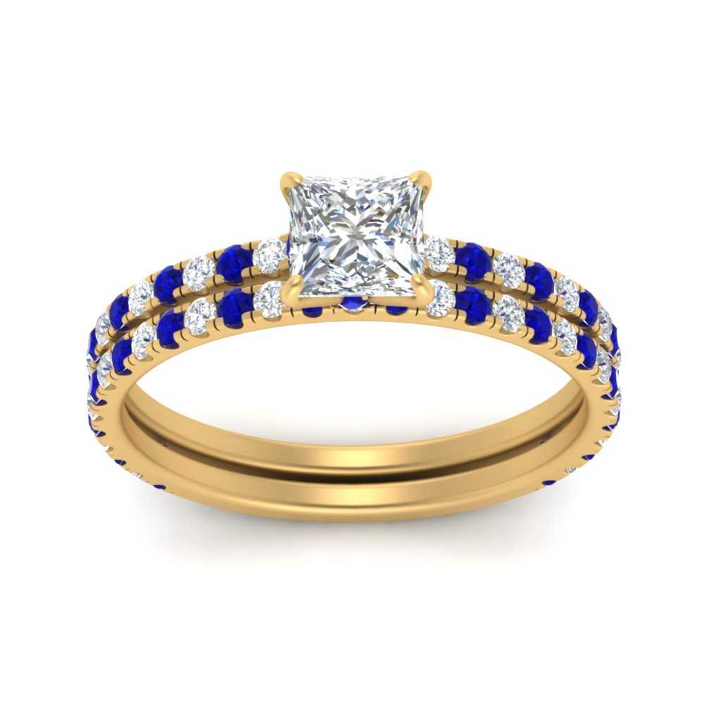 three-quarter-princess-cut-diamond-gallery-bridal-ring-set-with-sapphire-in-FD9168PRGSABLANGLE3-NL-YG
