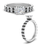 Load image into Gallery viewer, three-quarter-princess-cut-gallery-bridal-ring-set-with-black-diamond-in-FD9168PRGBLACKANGLE3-NL-WG
