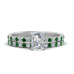 Load image into Gallery viewer, three-quarter-radiant-cut-diamond-gallery-bridal-ring-set-with-emerald-in-FD9168RAGEMGRANGLE3-NL-WG
