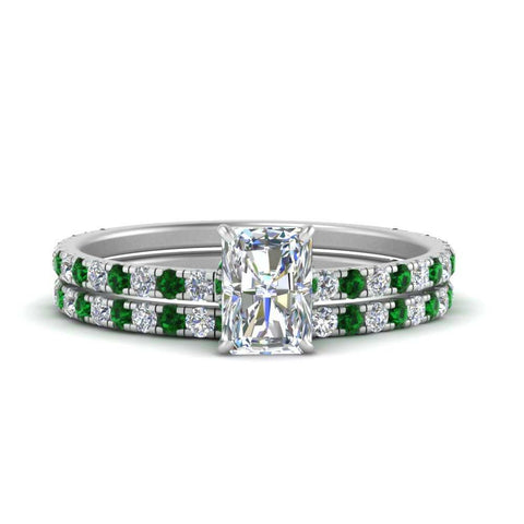 three-quarter-radiant-cut-diamond-gallery-bridal-ring-set-with-emerald-in-FD9168RAGEMGRANGLE3-NL-WG