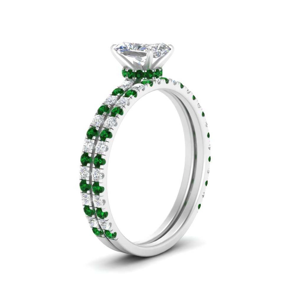three-quarter-radiant-cut-diamond-gallery-bridal-ring-set-with-emerald-in-FD9168RAGEMGRANGLE3-NL-WG