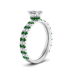 Load image into Gallery viewer, three-quarter-radiant-cut-diamond-gallery-bridal-ring-set-with-emerald-in-FD9168RAGEMGRANGLE3-NL-WG