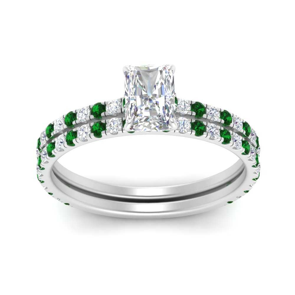 three-quarter-radiant-cut-diamond-gallery-bridal-ring-set-with-emerald-in-FD9168RAGEMGRANGLE3-NL-WG