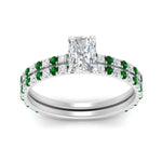 Load image into Gallery viewer, three-quarter-radiant-cut-diamond-gallery-bridal-ring-set-with-emerald-in-FD9168RAGEMGRANGLE3-NL-WG
