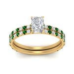 Load image into Gallery viewer, three-quarter-radiant-cut-diamond-gallery-bridal-ring-set-with-emerald-in-FD9168RAGEMGRANGLE3-NL-YG
