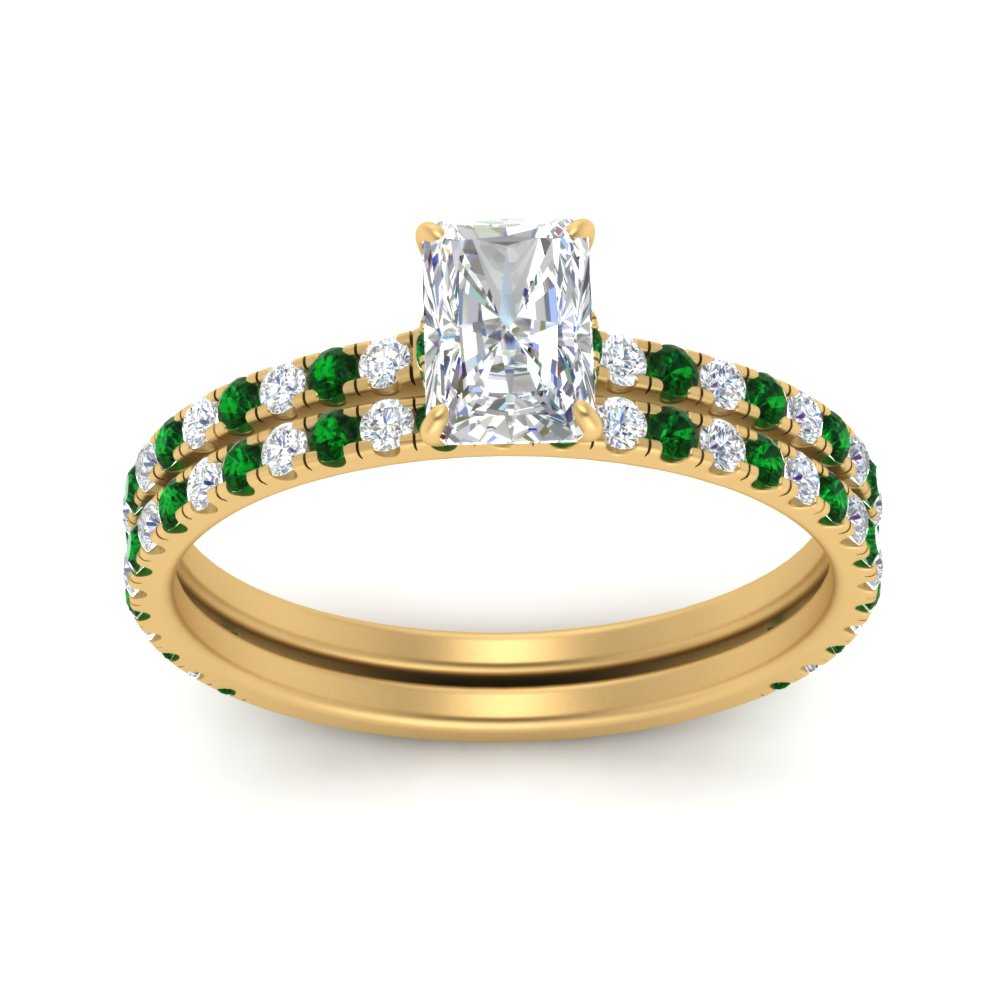 three-quarter-radiant-cut-diamond-gallery-bridal-ring-set-with-emerald-in-FD9168RAGEMGRANGLE3-NL-YG