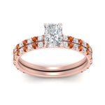 Load image into Gallery viewer, three-quarter-radiant-cut-diamond-gallery-bridal-ring-set-with-orange-sapphire-in-FD9168RAGSAORANGLE3-NL-RG
